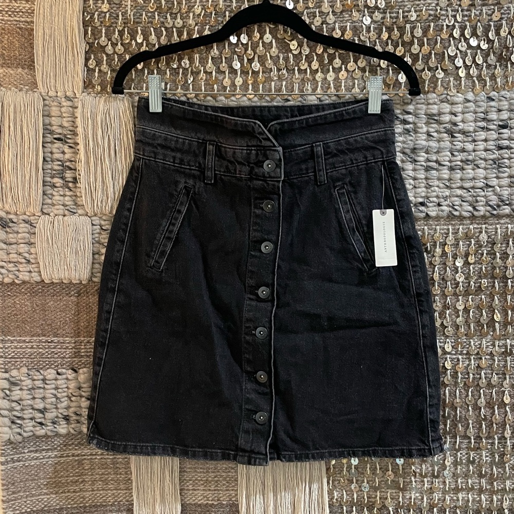 🖤 🩶 NWT Pilcro button front black gray denim mini skirt high waist sz 6